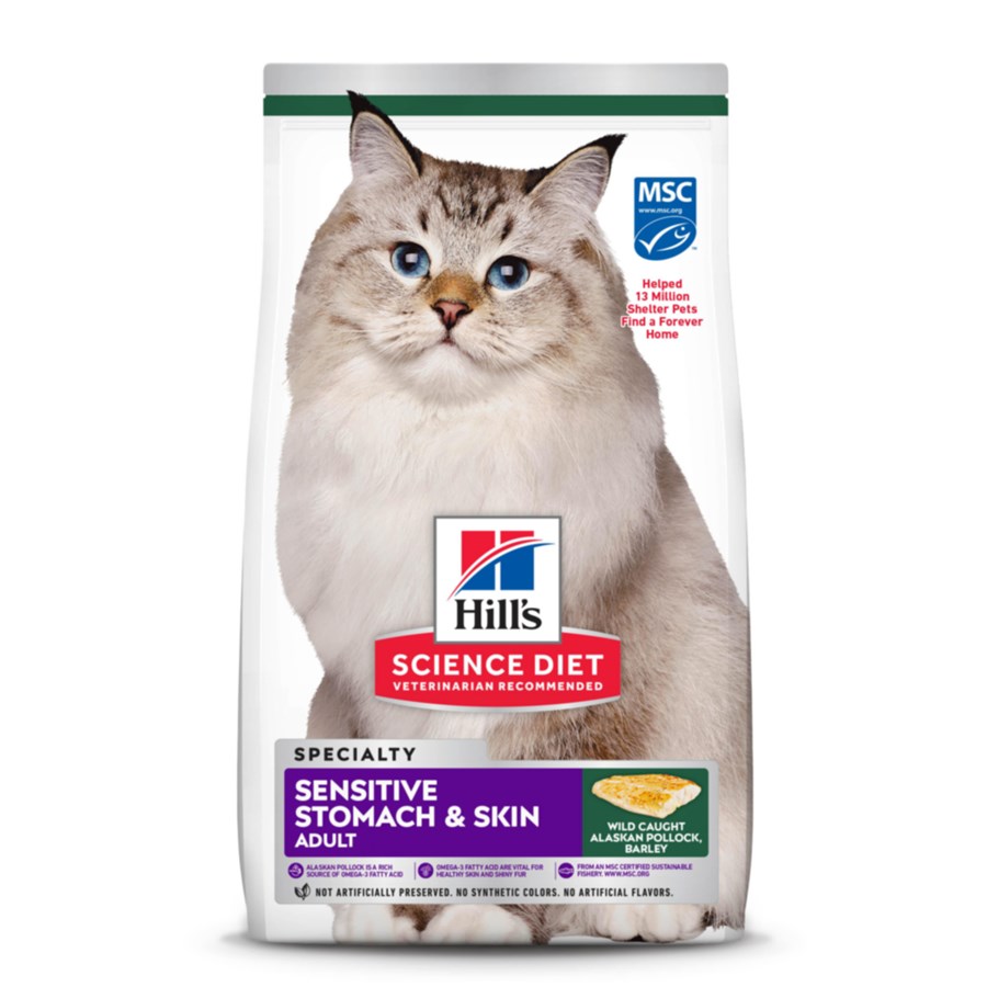 Hill s Science Diet Adult Sensitive Stomach Skin Pollock Meal Barley Recipe Dry Cat Food