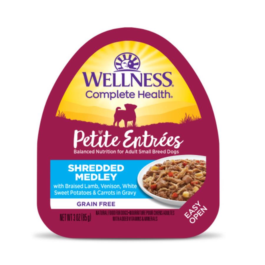 Wellness Small Breed Natural Petite Entrees Shredded Medley with Braised Lamb, Venison, White Sweet Potatoes and Carrots Dog Food Tray
